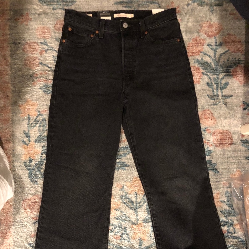 Levi's Ribcage Cropped Bootcut Jeans Black Size 28 NWT